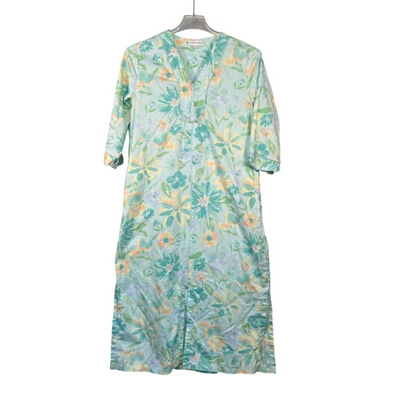 Vintage Miss Elaine Size Medium Floral 100% Cotton Zip-Up Housecoat Robe - Picture 1 of 9